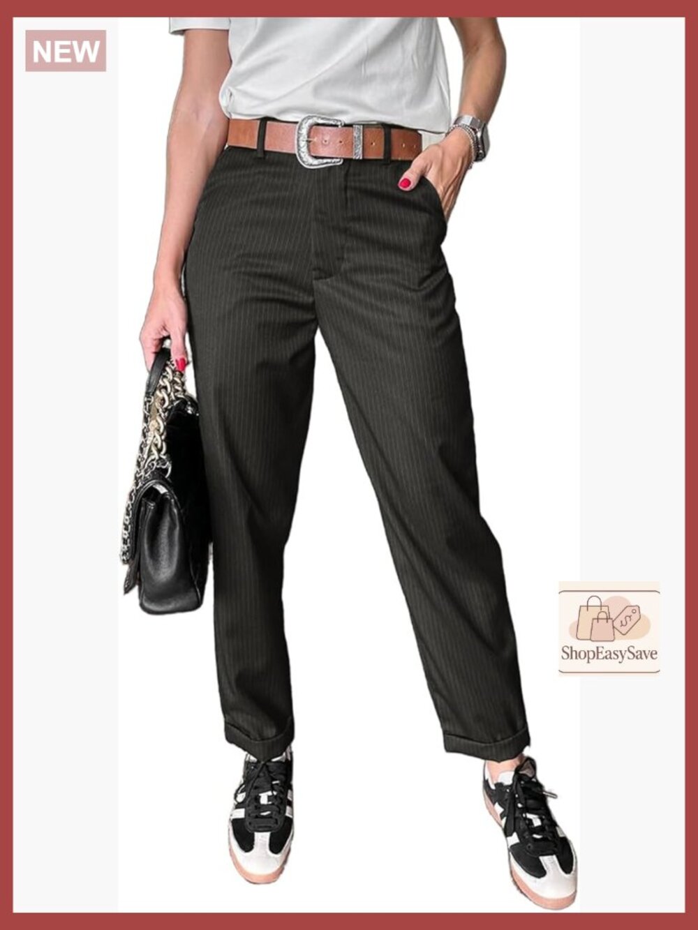 High Waisted Striped Ankle Pants Work Trousers Business Casual Loose Fit Suit